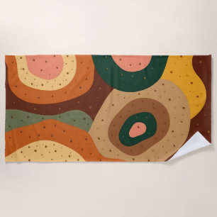 Groovy retro waves and dots with vibrant colours beach towel