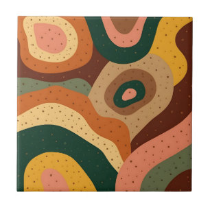 Groovy retro waves and dots with vibrant colours ceramic tile