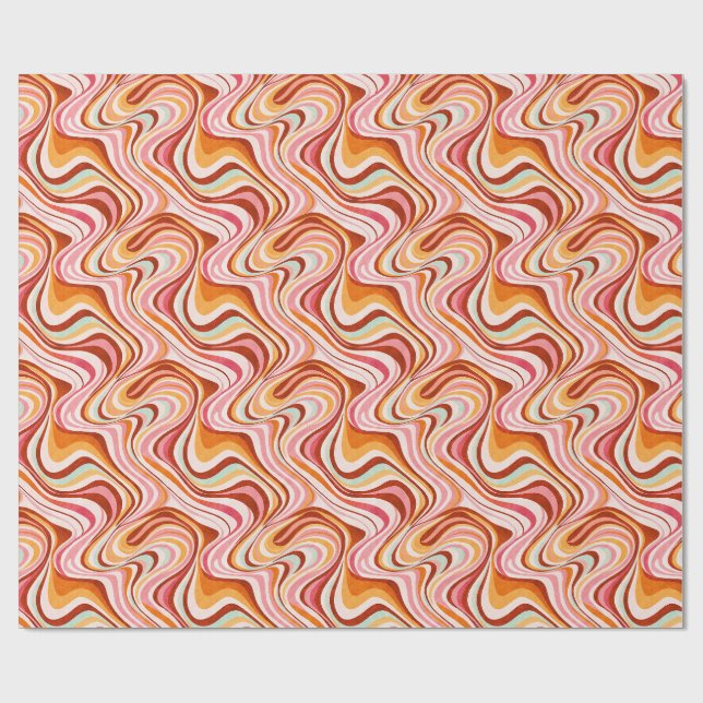 Groovy Retro Waves - Warm Psychedelic Swirls Wrapping Paper (Flat)
