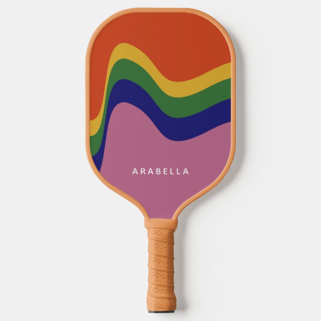 Groovy Retro Wavy Lines Pickleball Paddle (Front)