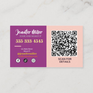 Groovy Retro Wavy Lines Social Media QR code  Business Card