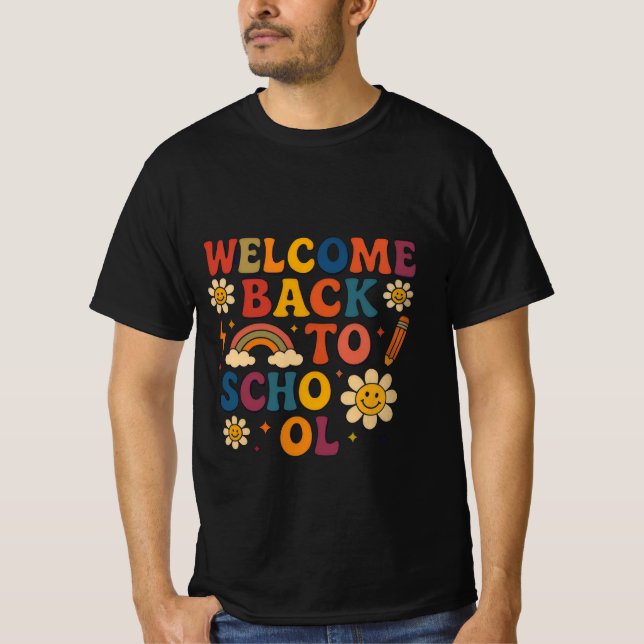 Groovy Retro "Welcome Back to School" Design  T-Shirt (Front)