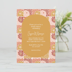 Groovy Retro Yellow Pink Red Botanical Shower Invitation