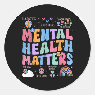 Groovy Ribbon Mental Health S Awareness Men Women Classic Round Sticker