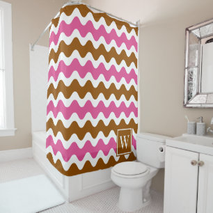 Groovy Ric Rac Stripe  Horizontal Brown & Hot Pink Shower Curtain