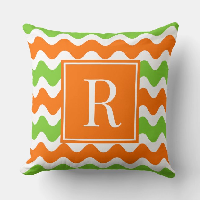 Groovy Ric Rac Stripe - Horizontal Orange & Lime Cushion (Front)