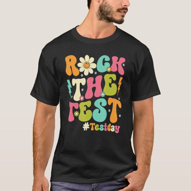 Groovy Rock The Test Motivational Retro Teachers T T-Shirt (Front)