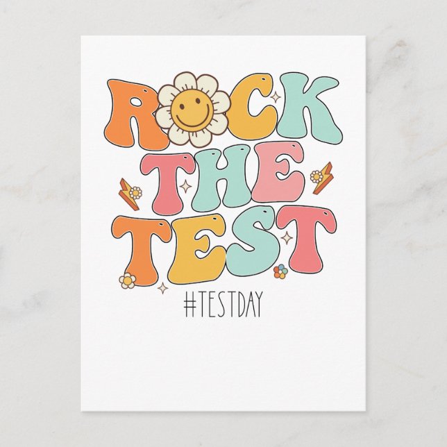 Groovy Rock The Test Motivational Testing Day Invitation Postcard (Front)