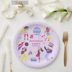Groovy Roller Disco Purple Party Millennial Retro Paper Plate