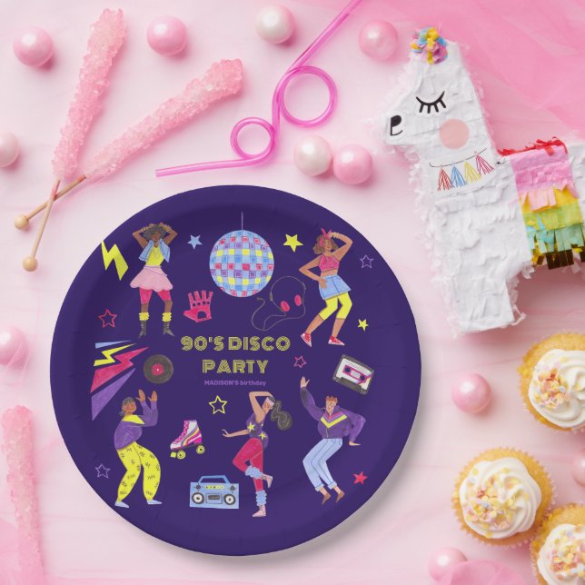 Groovy Roller Disco Purple Party Millennial Retro Paper Plate (Party)