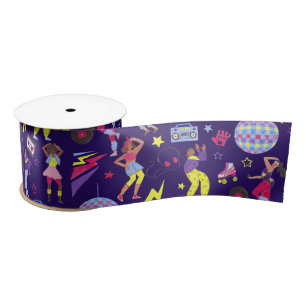 Groovy Roller Disco Purple Party Millennial Retro  Satin Ribbon