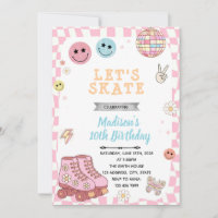 Groovy roller skate birthday invitation