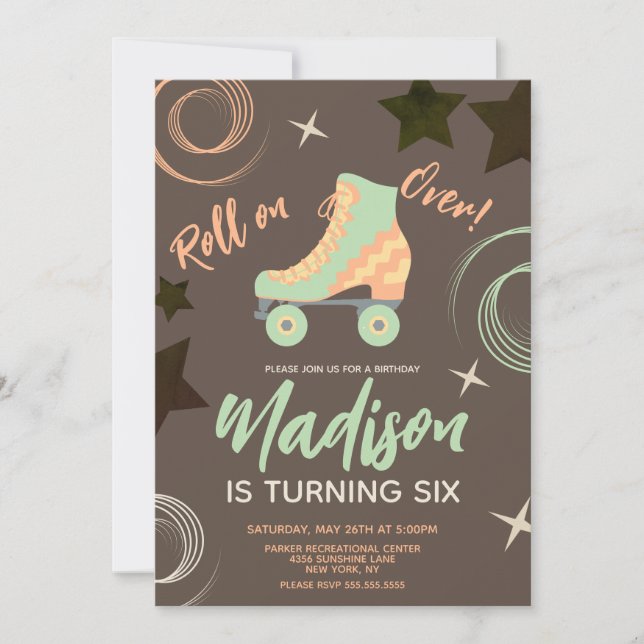 Groovy Roller Skates Rollerskating Birthday Party Invitation (Front)