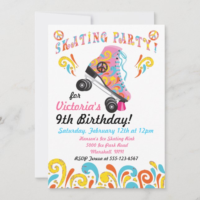 Groovy Roller Skating Party Invitations (Front)