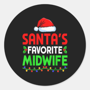 Groovy Santa's Favorite Midwife Nurse Christmas Sa Classic Round Sticker