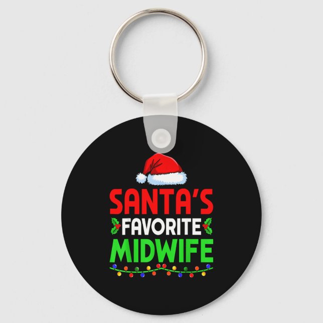 Groovy Santa's Favorite Midwife Nurse Christmas Sa Key Ring (Front)