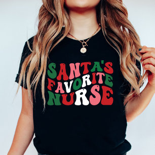Groovy Santa's Favourite Nurse Christmas Black T-Shirt