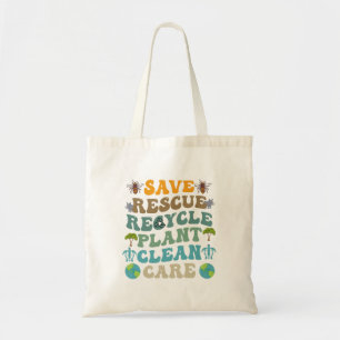 Groovy Save Bees Rescue Animals Recycle Earth Day  Tote Bag