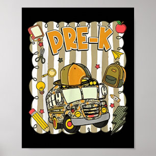Groovy School Bus Camo Pre K Back To School Boys  Poster