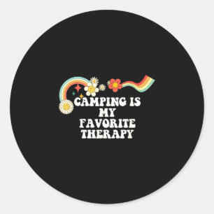 Groovy script funny camping is favourite therapy classic round sticker