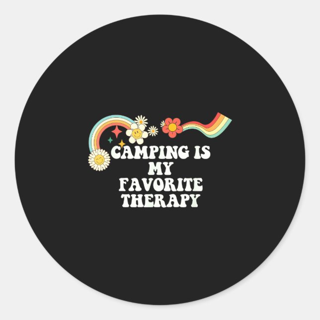 Groovy script funny camping is favourite therapy classic round sticker (Front)