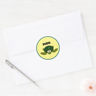 Groovy Sea Turtle Cartoon, Funny Ocean “Dude" Classic Round Sticker