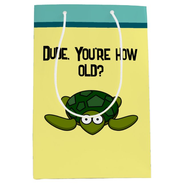 Groovy Sea Turtle Cartoon, Funny Ocean “Dude" Medium Gift Bag (Front)