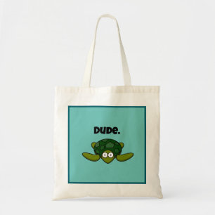 Groovy Sea Turtle Cartoon, Funny Ocean “Dude" Tote Bag