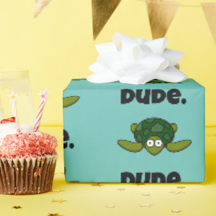 Groovy Sea Turtle Cartoon, Funny Ocean “Dude" Wrapping Paper