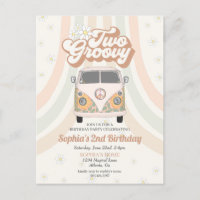 Groovy second birthday, 70s retro theme invitation