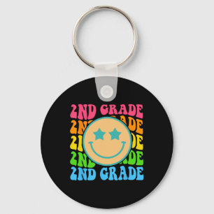 Groovy Second Grade Vibes Face Retro Teachers Back Key Ring