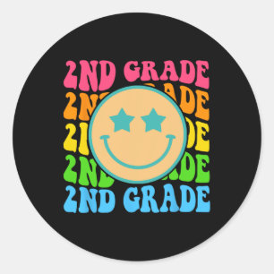 Groovy Second Grade Vibes Face Retro Teachers Byck Classic Round Sticker