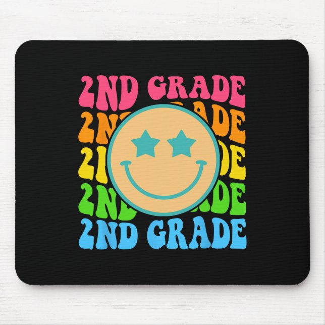 Groovy Second Grade Vibes Face Retro Teachers Byck Mouse Pad (Front)