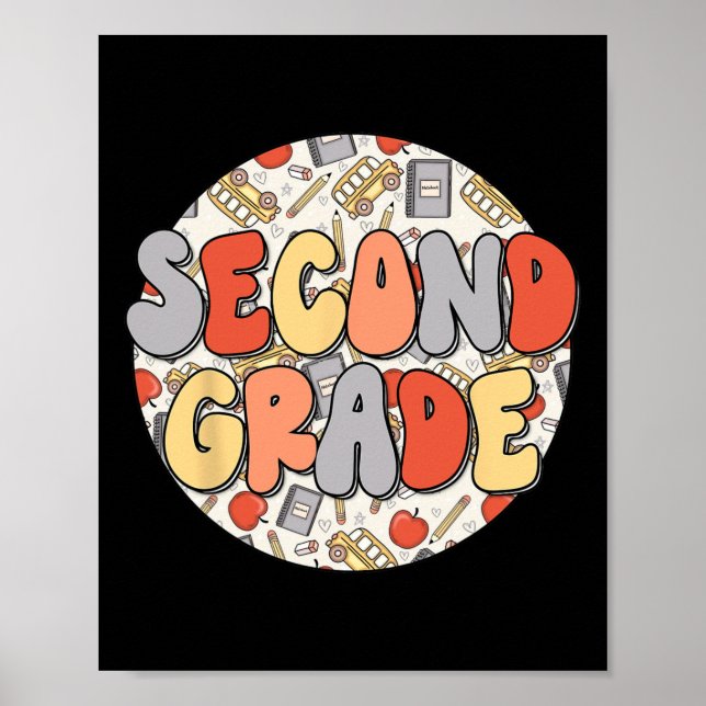 Groovy Second Grade Vibes Retro Teachers Kids Back Poster (Front)