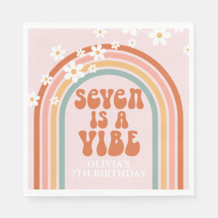 Groovy Seven is a vibe daisy rainbow 7th birthday Napkin
