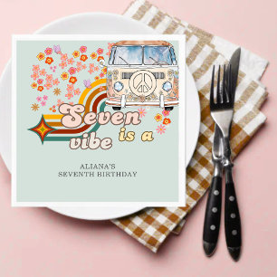 Groovy Seven is a vibe daisy Van 7th birthday  Napkin