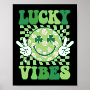 Groovy Shamrock Lucky Vibes St Patricks Day Men Ki Poster