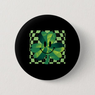 Groovy Shamrock Smile Face St Patricks Day 6 Cm Round Badge