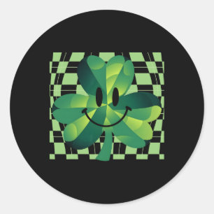 Groovy Shamrock Smile Face St Patricks Day  Classic Round Sticker