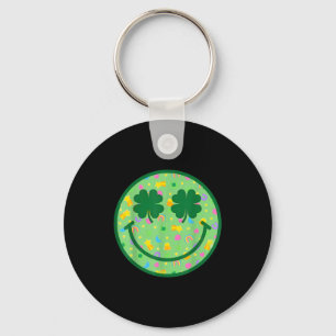 Groovy shamrock smile face st patricks day men key ring