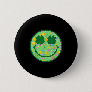 Groovy shamrock smile face st patricks day men kid 6 cm round badge
