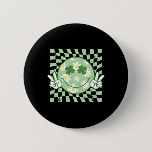 Groovy Shamrock Smile Face St Patricks Day Men Kid 6 Cm Round Badge