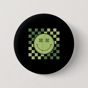 Groovy shamrock smile face st patricks day men kid 6 cm round badge