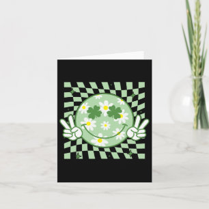 Groovy Shamrock Smile Face St Patricks Day Men Kid Card