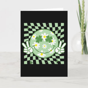 Groovy Shamrock Smile Face St Patricks Day Men Kid Card