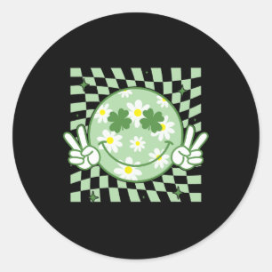 Groovy Shamrock Smile Face St Patricks Day Men Kid Classic Round Sticker