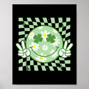 Groovy Shamrock Smile Face St Patricks Day Men Kid Poster