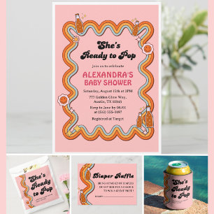 Groovy Shes Ready to Pop Girl Dusty Rose Invitation