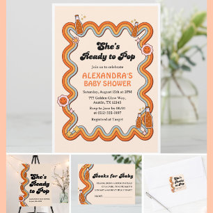 Groovy Shes Ready to Pop Persimmon Mustard Cream Invitation