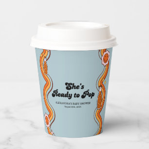 Groovy Shes Ready to Pop Retro Dusty Blue Paper Cups